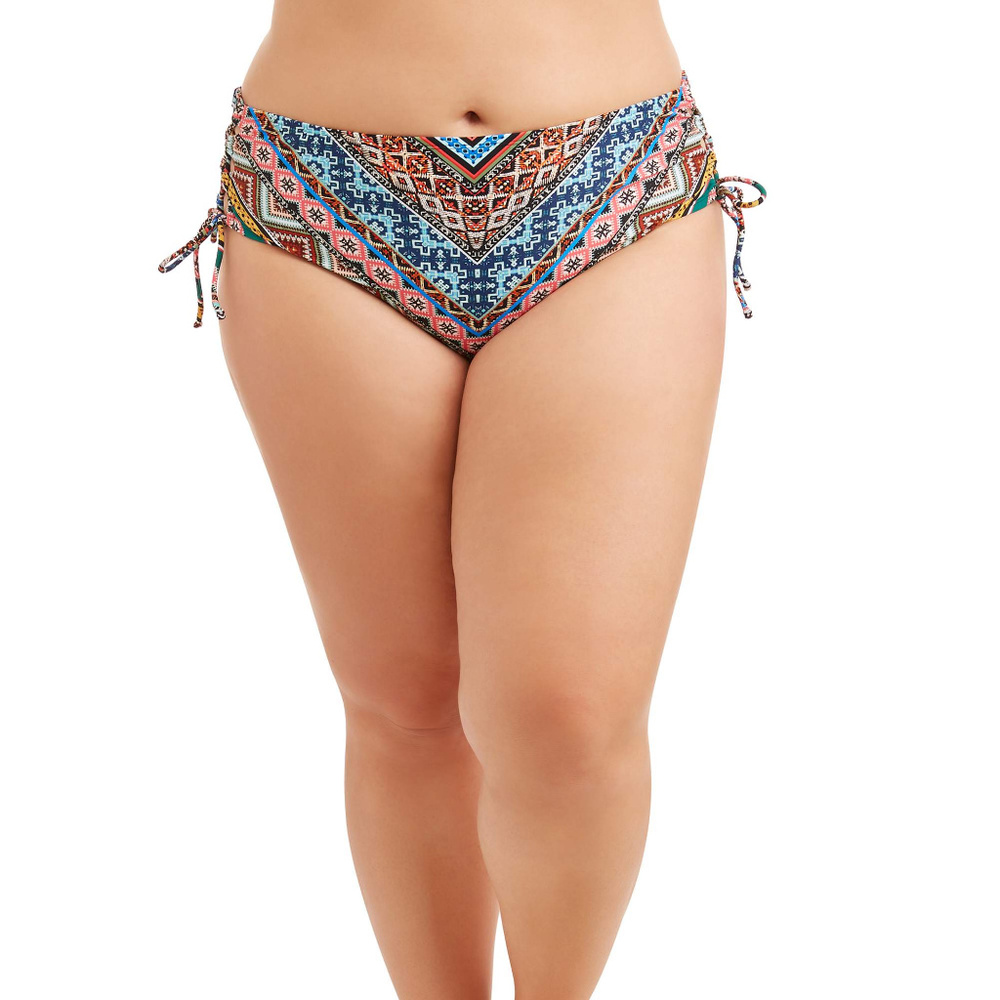 Time and Tru Women's Plus Size Multi Print Side Tie Loop Swimsuit Bottom 3X